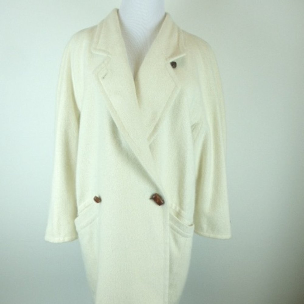 Jil Sander ivory silk angora pea coat 38